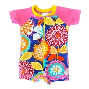 Hanna Andersson Pink Blue Tropical Floral Rashguard Swimsuit 0-6 Months (50cm)